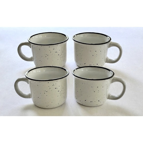 Other - Set of 4 - 4oz Speckled Ceramic White Black Campfire Coffee Mugs